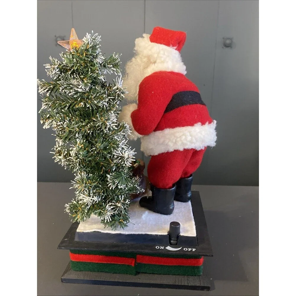 Vintage Musical Christmas Holiday Scene SANTA CHRISTMAS LIGHTED TREE BAG GIFTS